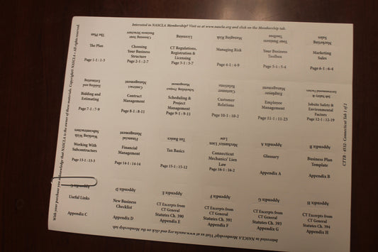 Index Tabs for NASCLA Contractors Guide to Business, Law and Project Management Connecticut, 6th Edition